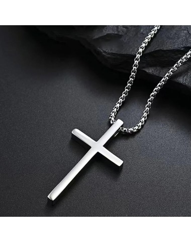 Naszyjnik stalowy srebrny - krzyż [BM029]