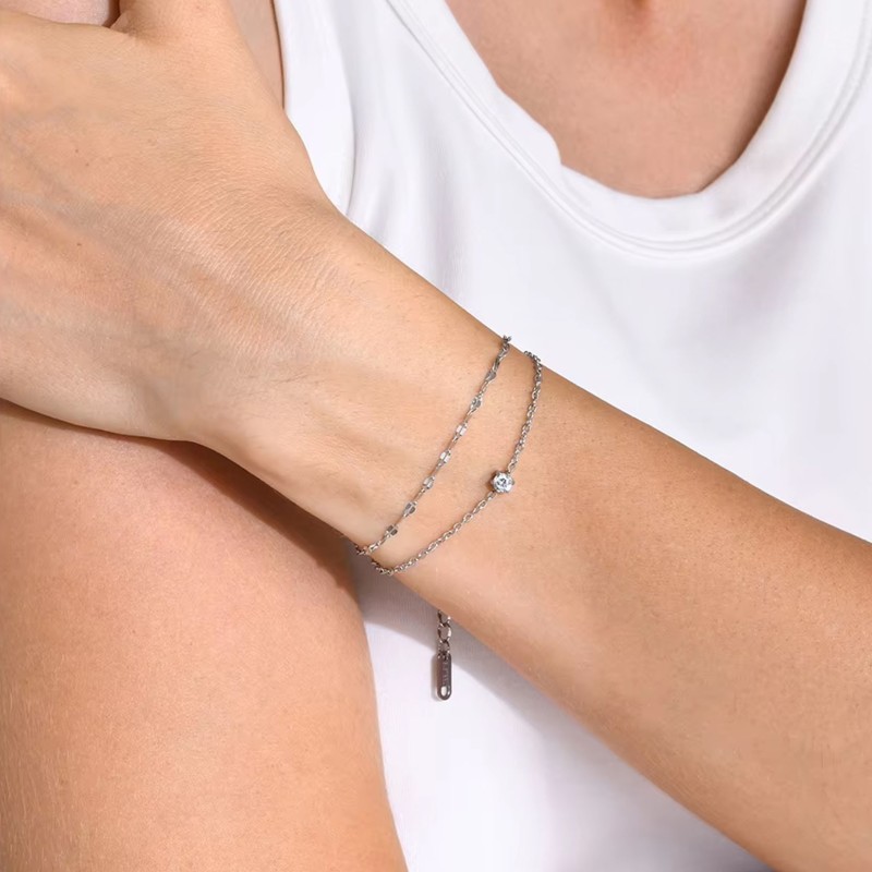 Bransoletka stalowa srebrna, regulowana [BD031]