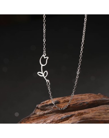 Naszyjnik stalowy srebrny - kwiatek [BM032]