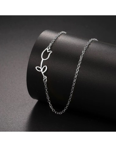 Naszyjnik stalowy srebrny - kwiatek [BM032]