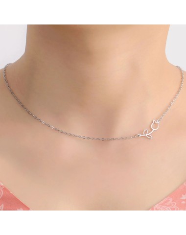 Naszyjnik stalowy srebrny - kwiatek [BM032]