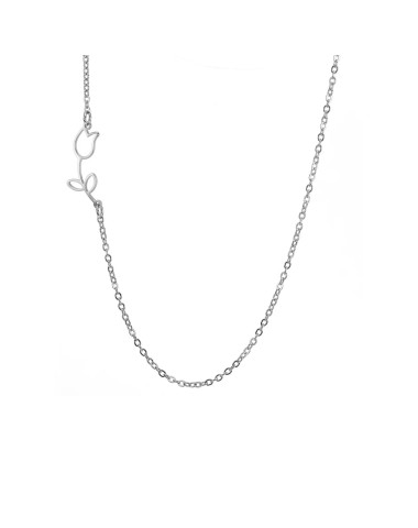 Naszyjnik stalowy srebrny - kwiatek [BM032]