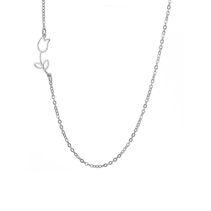 Naszyjnik stalowy srebrny - kwiatek [BM032]