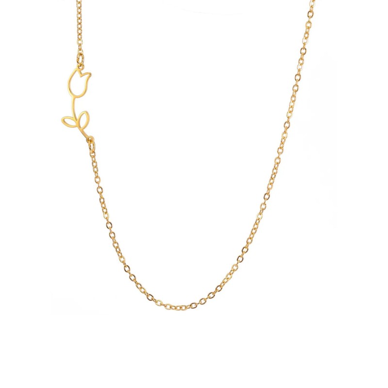 Naszyjnik stalowy złoty - kwiatek [BM033]