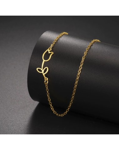 Naszyjnik stalowy złoty - kwiatek [BM033]