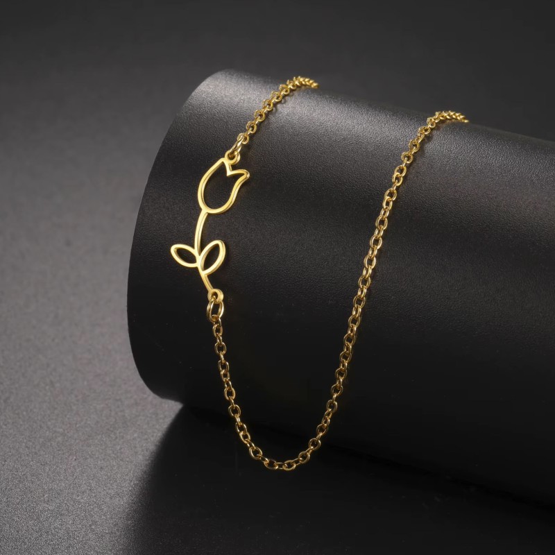 Naszyjnik stalowy złoty - kwiatek [BM033]