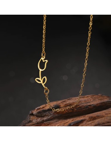 Naszyjnik stalowy złoty - kwiatek [BM033]