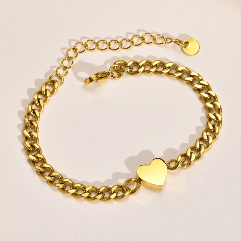 Bransoletka stalowa złota, serce [BD037]