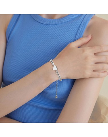 Bransoletka stalowa srebrna, serce [BD036]