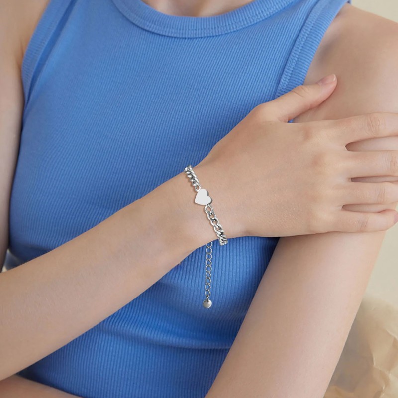 Bransoletka stalowa srebrna, serce [BD036]