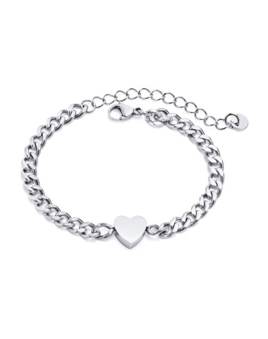 Bransoletka stalowa srebrna, serce [BD036]