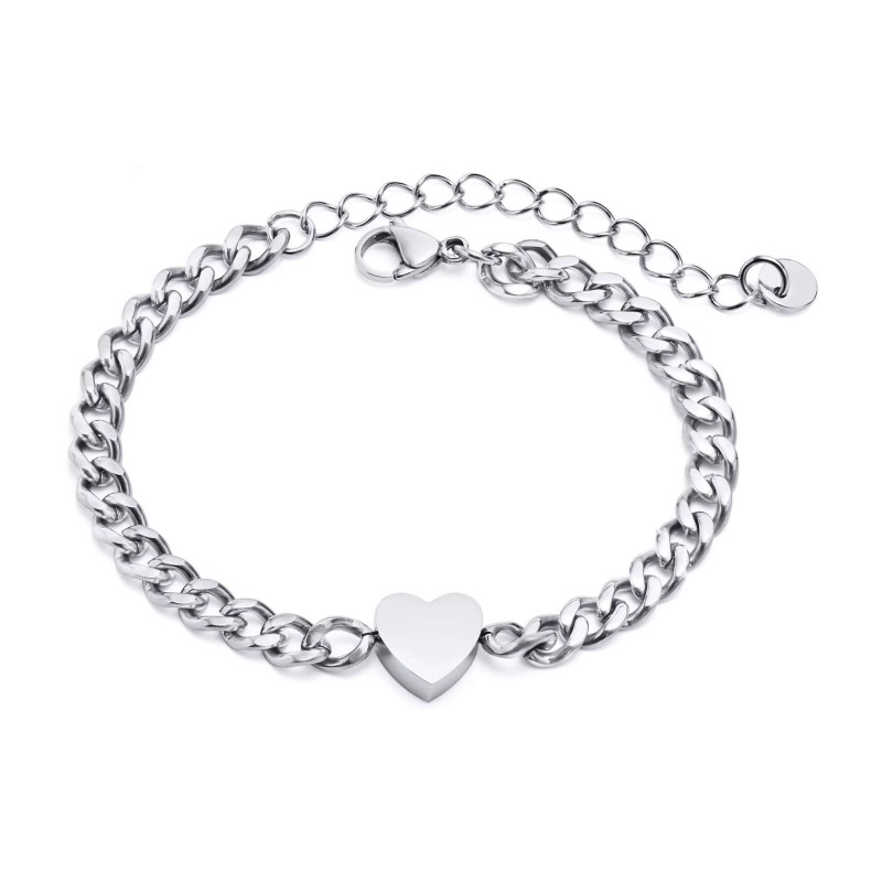 Bransoletka stalowa srebrna, serce [BD036]
