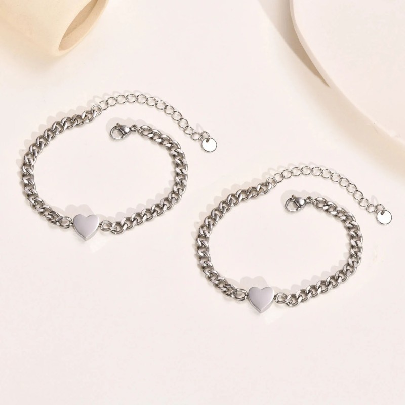 Bransoletka stalowa srebrna, serce [BD036]