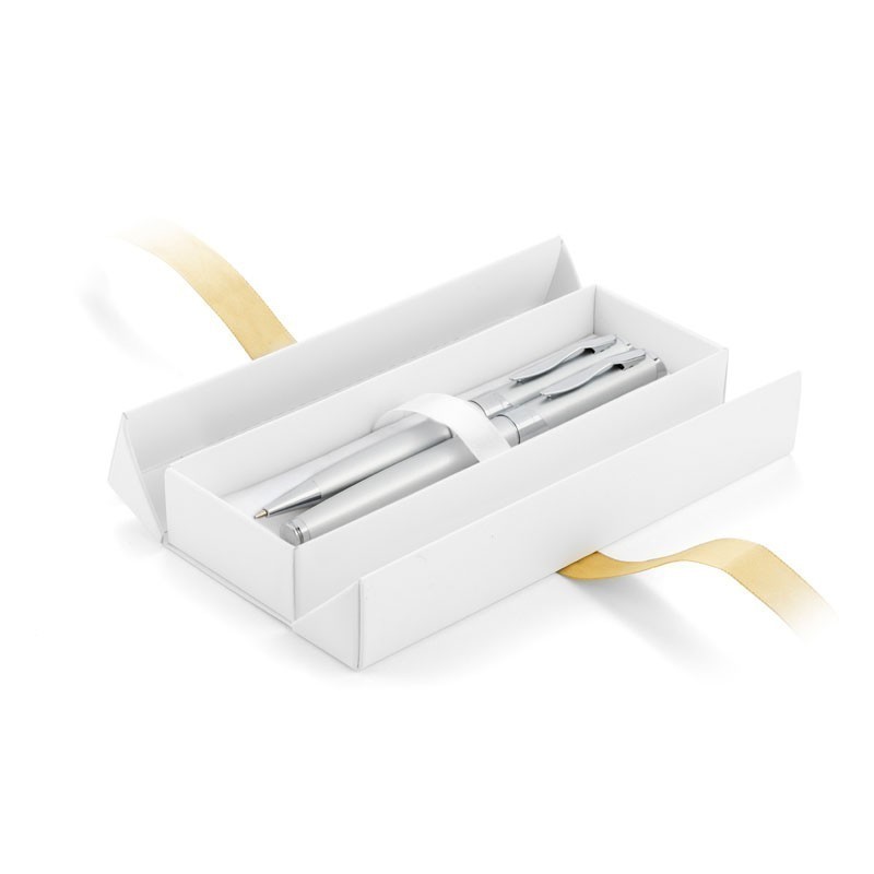 Pudełko prezentowe białe ze złotą wstążką [19615-24]