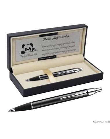 Zestaw Parker IM Czarny CT z grawerem na srebrnej tabliczce