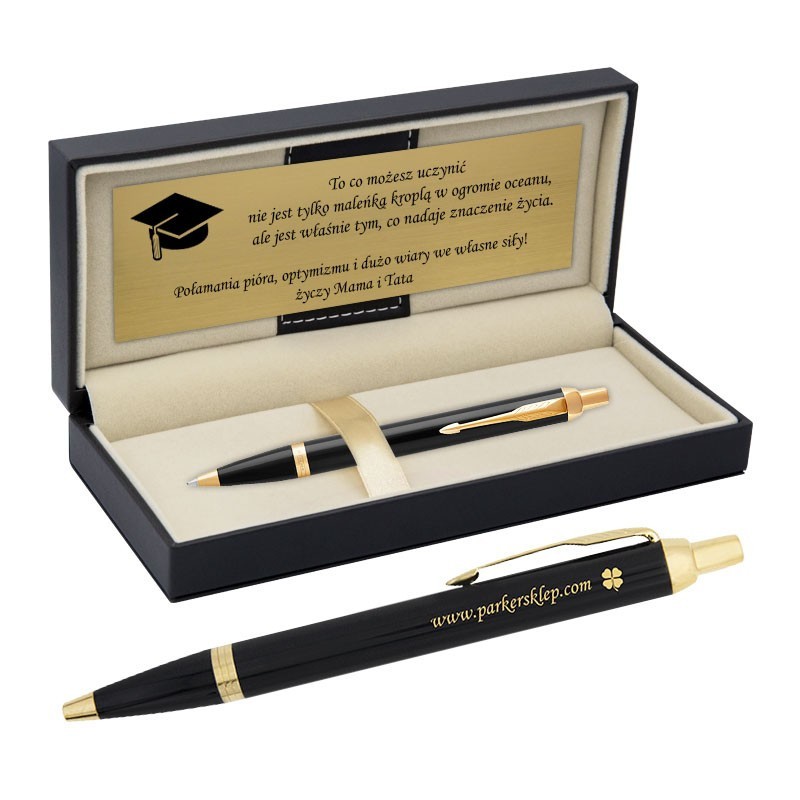 Zestaw - Długopis Parker IM Czarny GT z grawerem i tabliczką