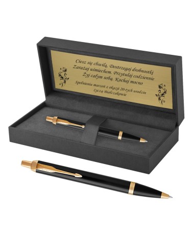 Zestaw Parker IM Czarny GT z grawerem na złotej tabliczce [1931666/GO]