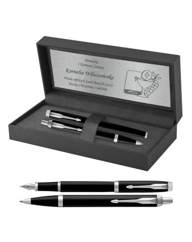 Długopis i Pióro Parker IM Czarny Matowy CT w Pudełku z Grawerem [2143632/3]