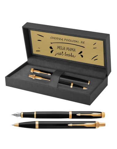 Długopis i Pióro Parker IM Czarny GT w Pudełku z Grawerem [1931666/8]