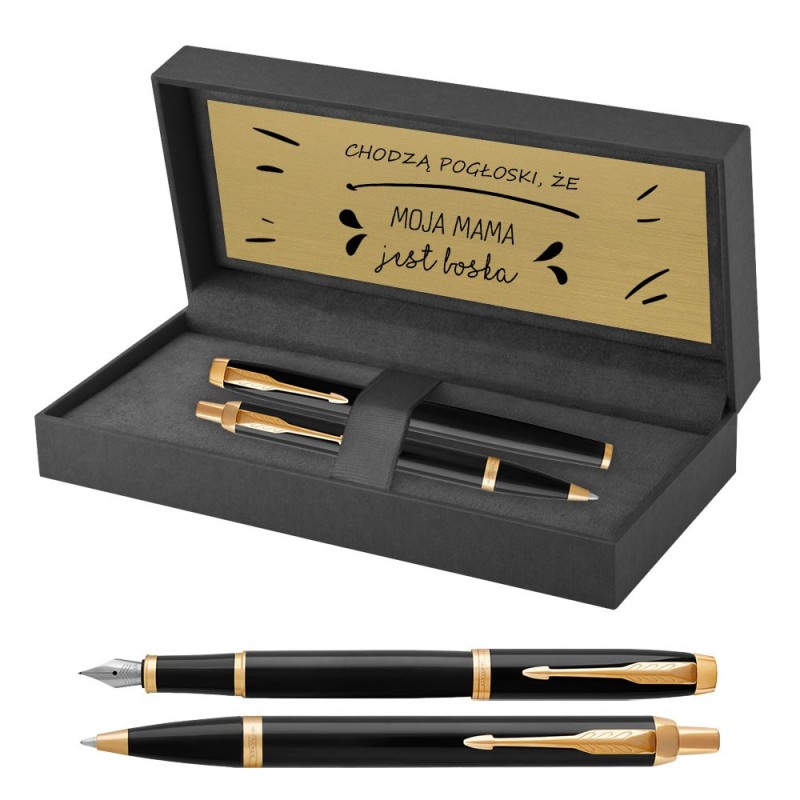 Długopis i Pióro Parker IM Czarny GT w Pudełku z Grawerem [1931666/8]