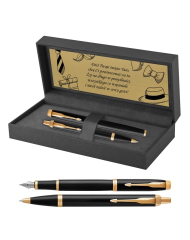 Długopis i Pióro Parker IM Czarny GT w Pudełku z Grawerem [1931666/10]