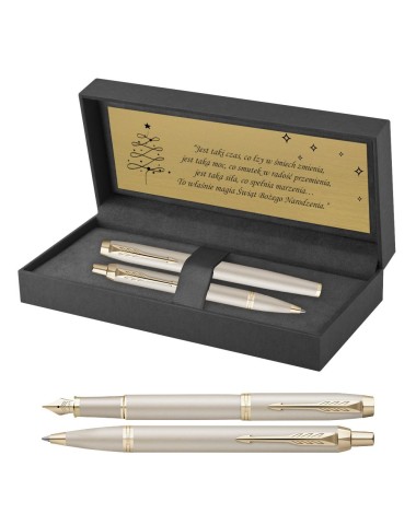 Długopis i Pióro Parker IM Professionals Monochrome Champagne  w Pudełku z Grawerem [2172956/4]