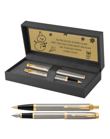 Długopis i Pióro Parker IM Brushed Metal GT w Pudełku z Grawerem [1931670/4]