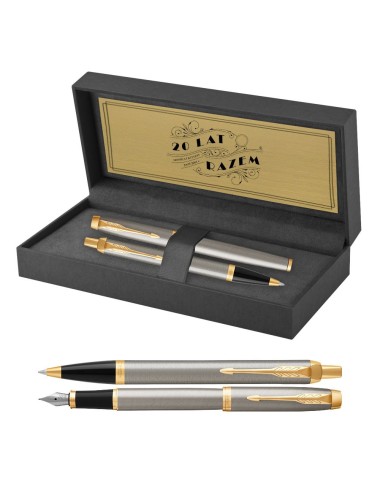 Długopis i Pióro Parker IM Brushed Metal GT w Pudełku z Grawerem [1931670/5]