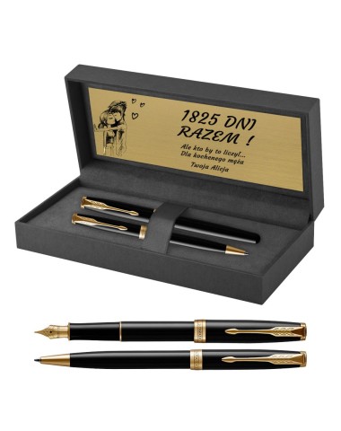 Długopis i Pióro Parker Sonnet Czarny GT w Pudełku z Grawerem [1931497/8]
