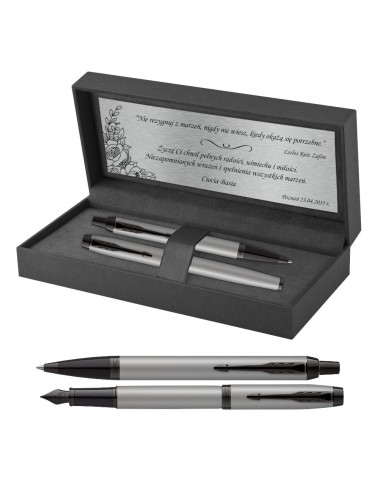 Długopis i Pioro Parker IM Achromatic Srebrny w Pudełku z Grawerem [2127752/2]