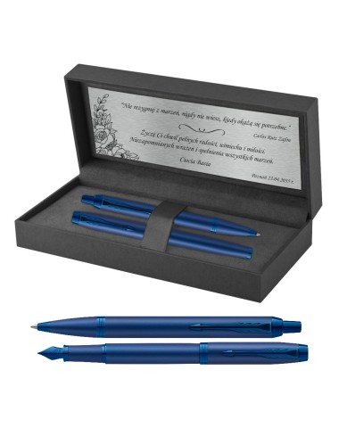 Długopis + Pióro Parker IM Professionals Monochrome Blue z grawerem [2172966/2]